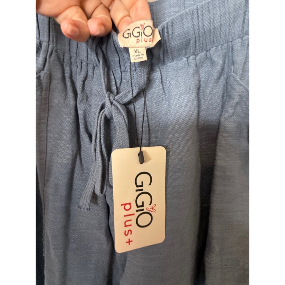 Gigio Plus Frayed Wide Leg Pants Blue Cotton Elastic Drawstring Waist XL - Picture 5 of 7